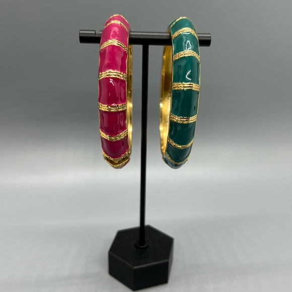 Threaded Gold Fuchsia and Teal Hinged Bangle - Picture 1 of 4